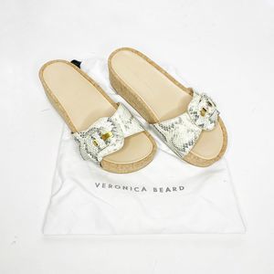 Veronica Beard Dixie Snake Print Buckle Slide Sandals Natural Womens US 8.5 nwt